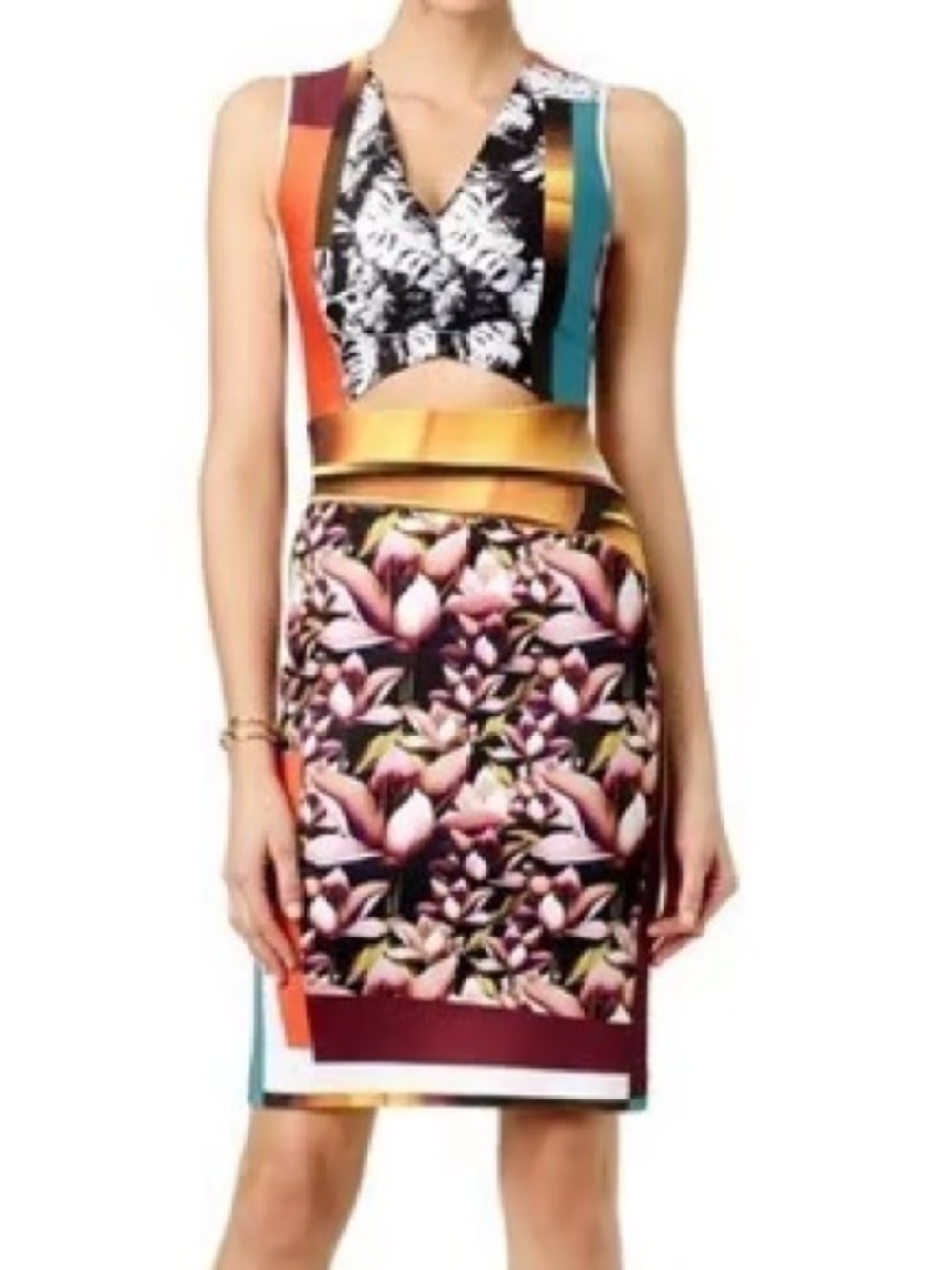 ! Clover Canyon Floral Panel Print Bodycon Dress Multicolor Size Medium